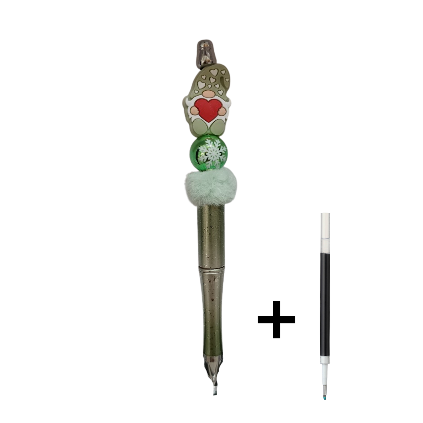 Penna con Gnomo in Rilievo, Palla di Neve e Pompon | Idea Regalo Artigianale