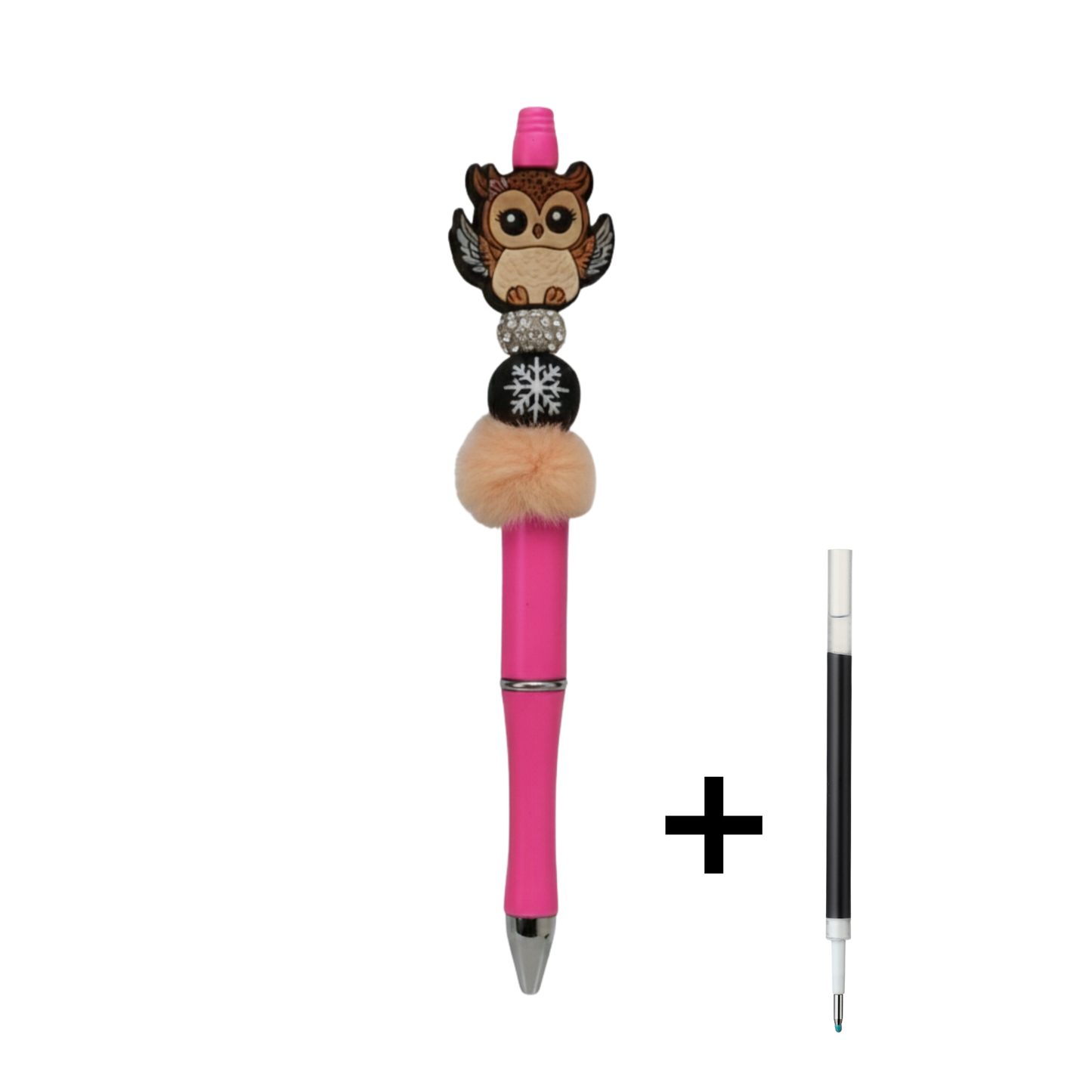 Penna con Gufo in Rilievo, Palla di Neve e Pompon | Idea Regalo Artigianale