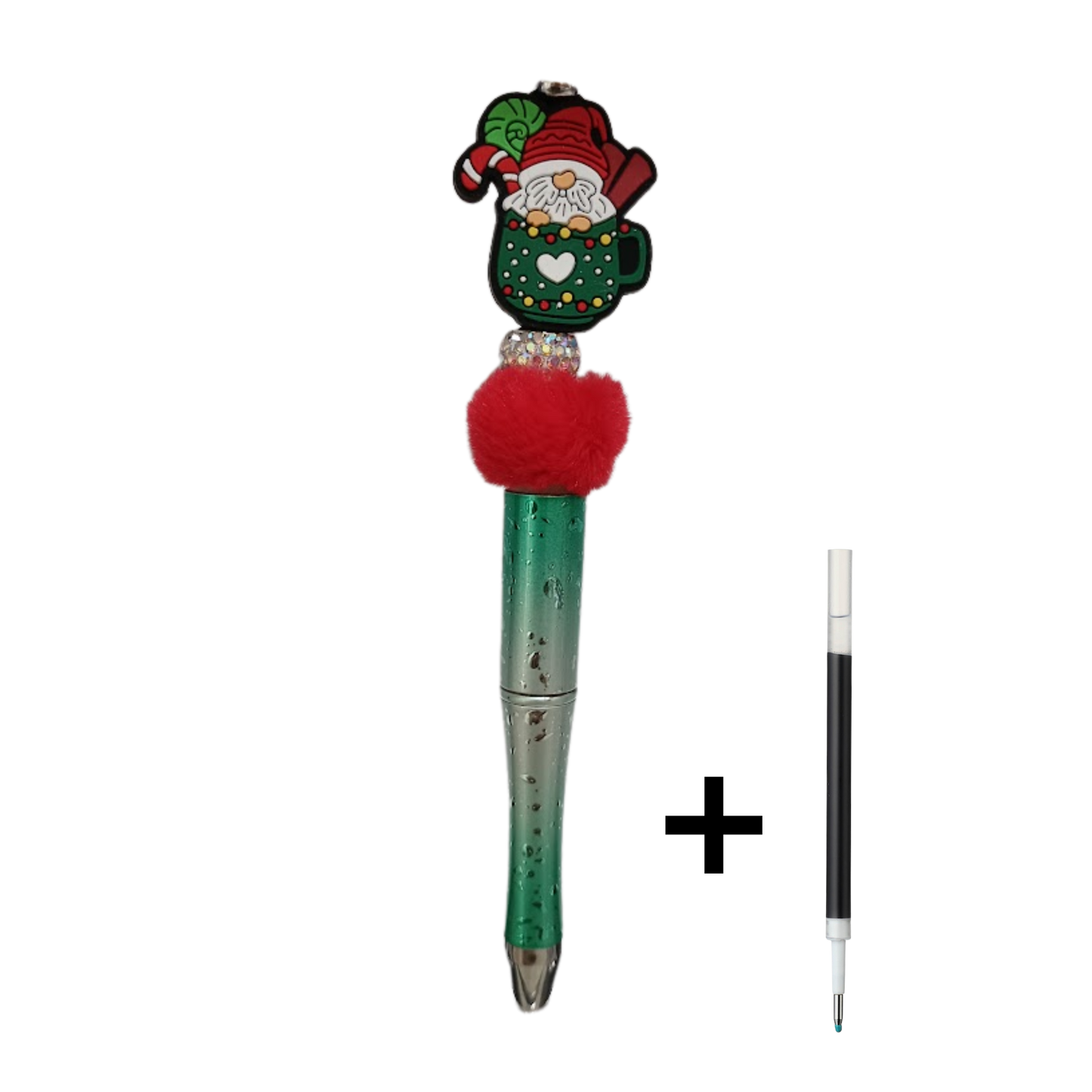 Penna con Gnomo in Rilievo, Palla di Neve e Pompon | Idea Regalo Artigianale