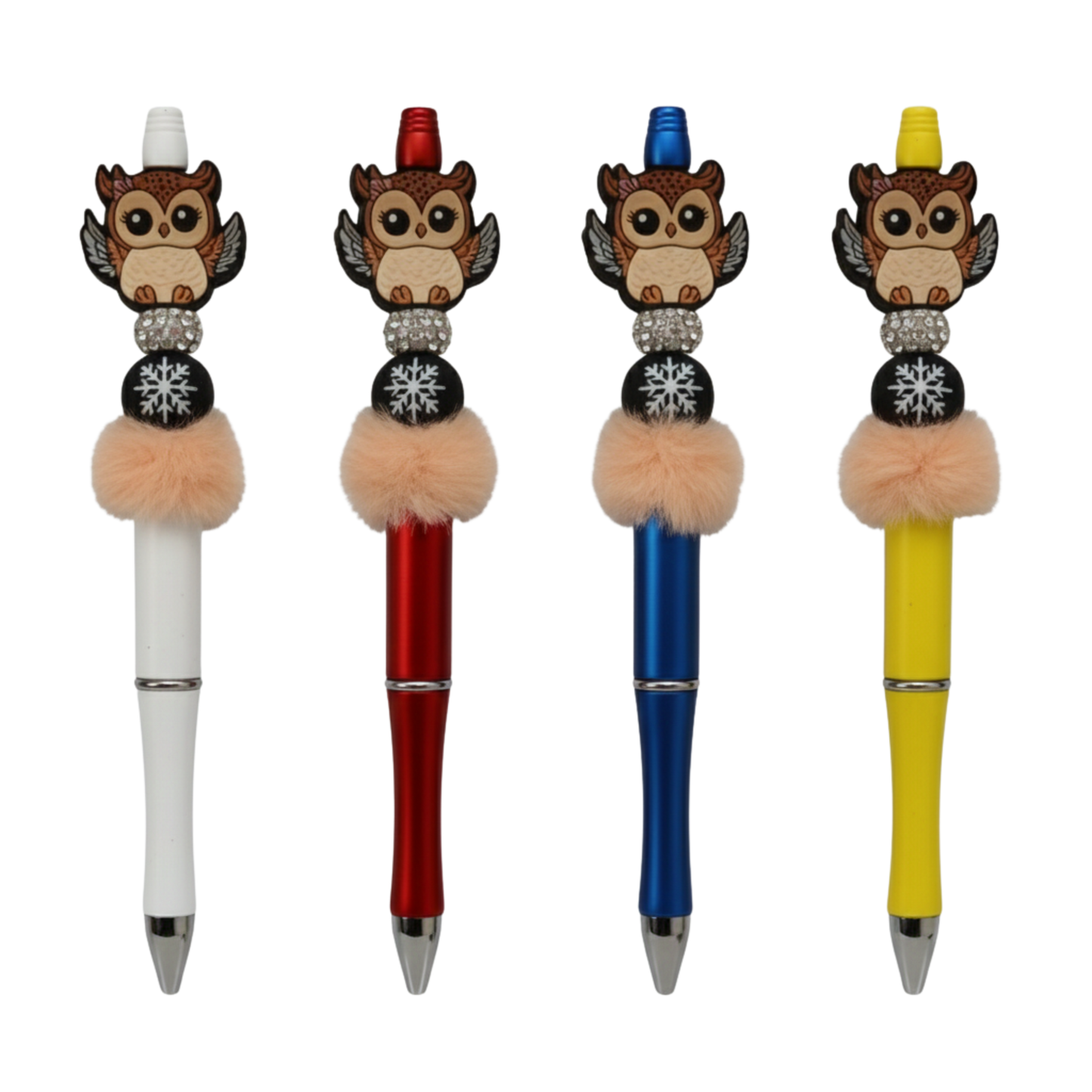 Penna con Gufo in Rilievo, Palla di Neve e Pompon | Idea Regalo Artigianale