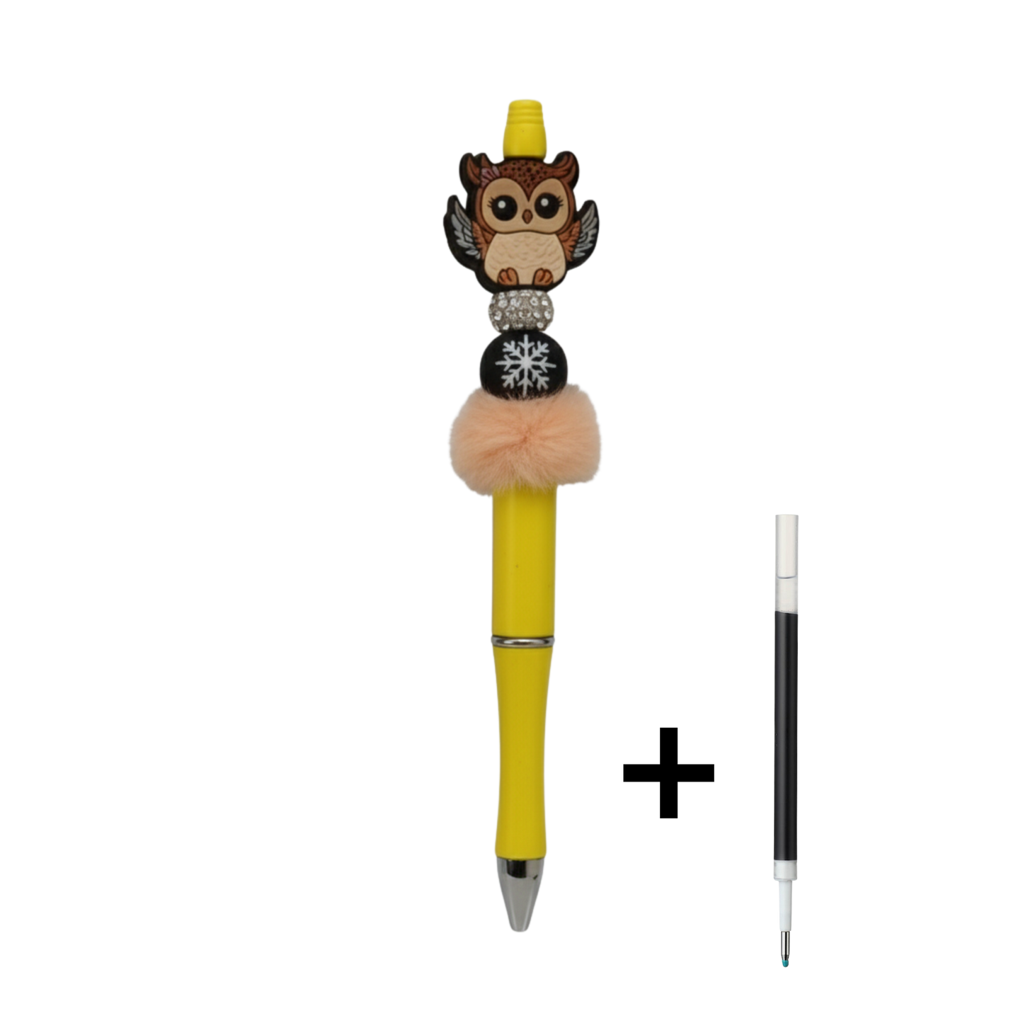 Penna con Gufo in Rilievo, Palla di Neve e Pompon | Idea Regalo Artigianale