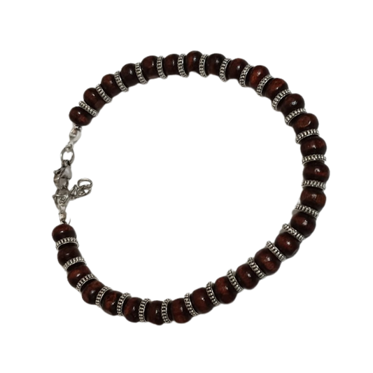 Bracciale in Legno con Dettagli Argento | Naturale ed Elegante