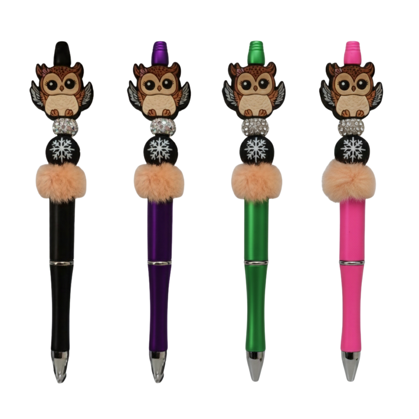 Penna con Gufo in Rilievo, Palla di Neve e Pompon | Idea Regalo Artigianale